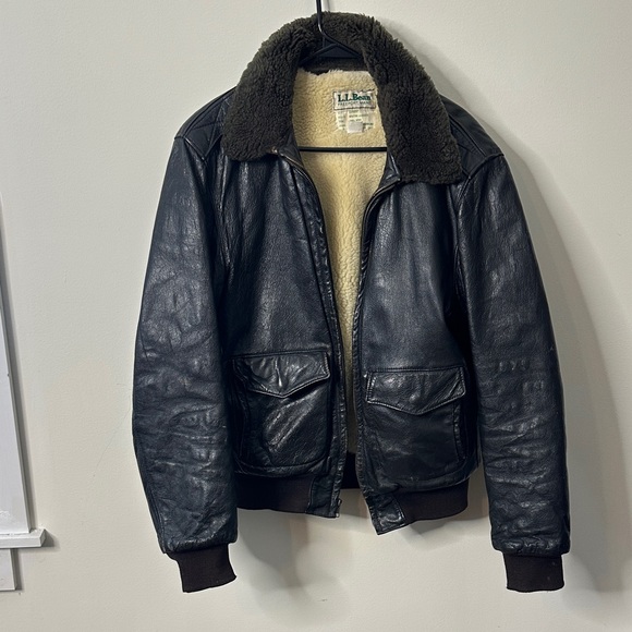 L.L. Bean Other - Vintage L.L. Bean Leather Bomber Jacket with Shearling Lining & Collar